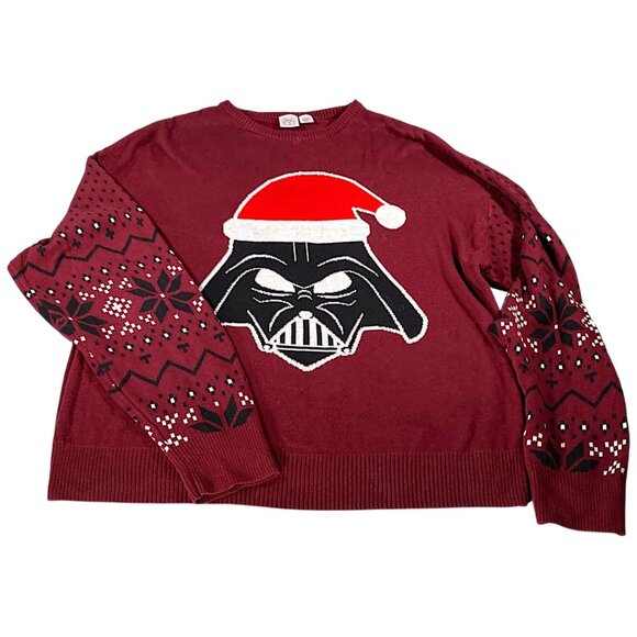 Disney 100 Sweater Mens L Maroon Star Wars Dart Vader Christmas Ugly Pullover - Picture 1 of 15